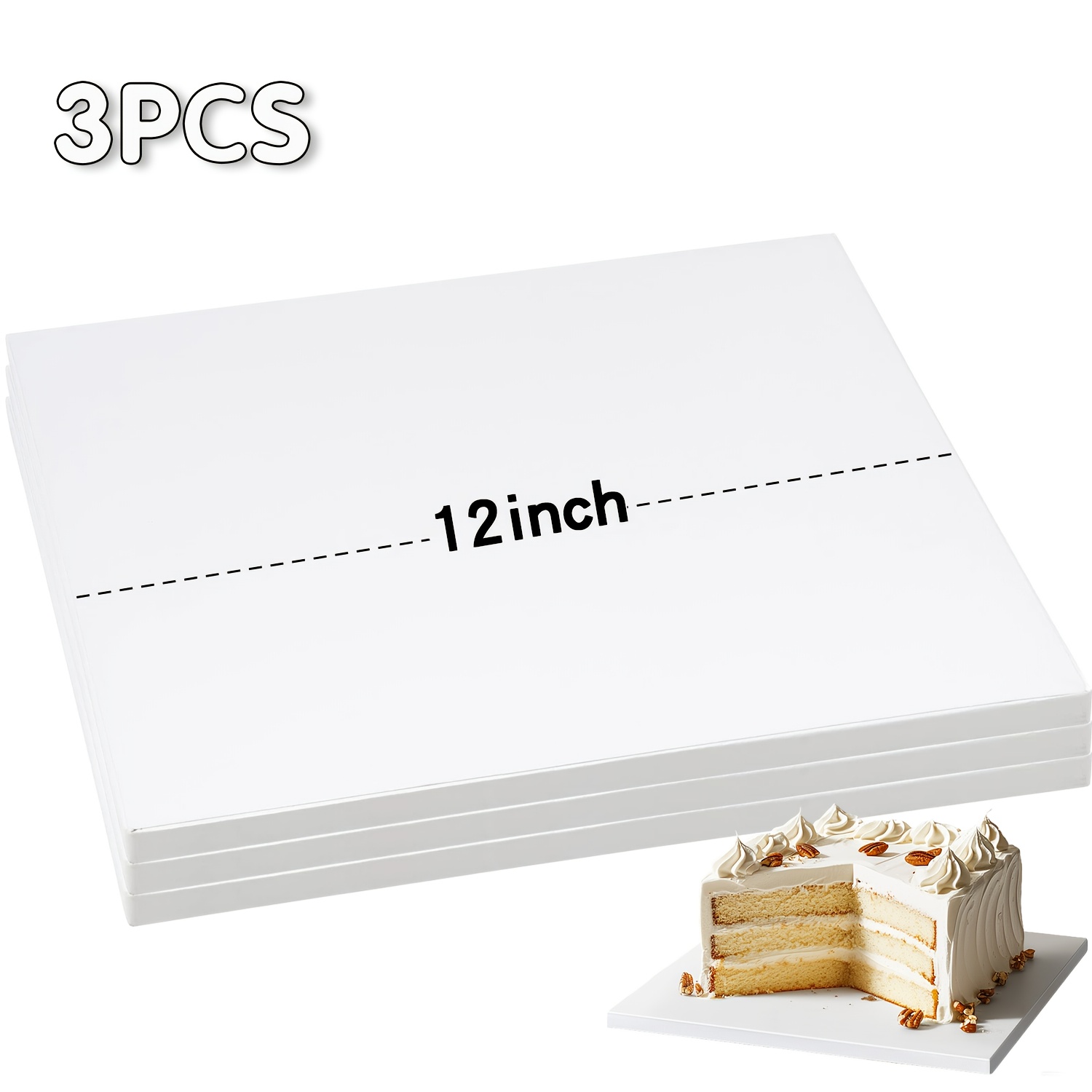 Image of 8/10/12 Inch Square Cake Boards - Sturdy 1/2 Inch Thick Drums - 1/3/6/10pcs Cake Paper Trays - Durable Corrugated Paper Material, Surface, Sturdy And Durable, Professionally Wrapped Edges (white)