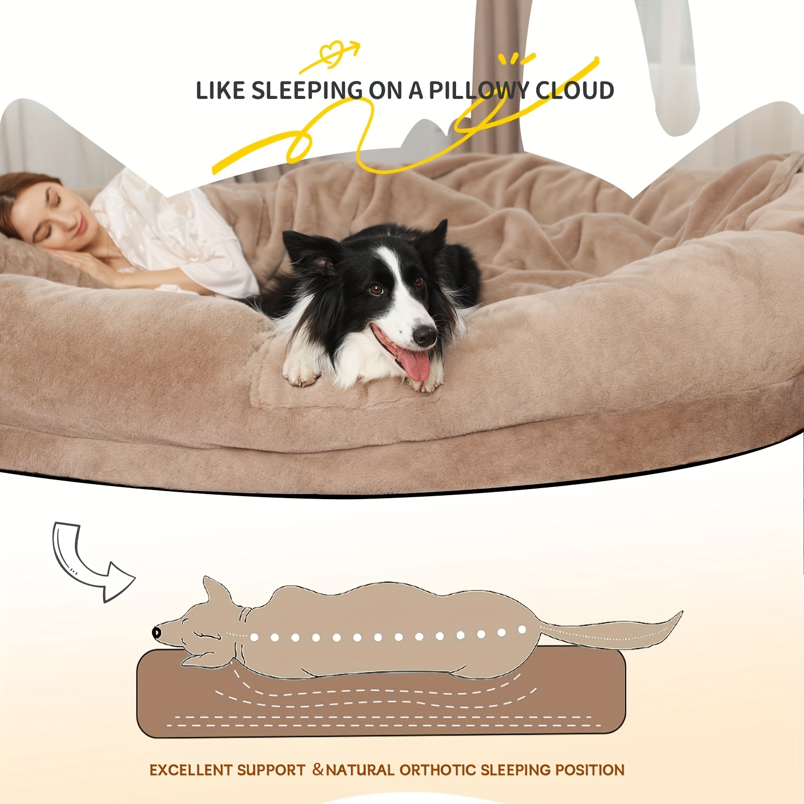 large orthopedic dog bed washable   fur pet bed for humans dogs all breeds sizes shared   bed for couples   indoor outdoor couch replacement easy clean shared napping bed indoor outdoor pet bed cozy lounging spot durable pet bed Product details 6