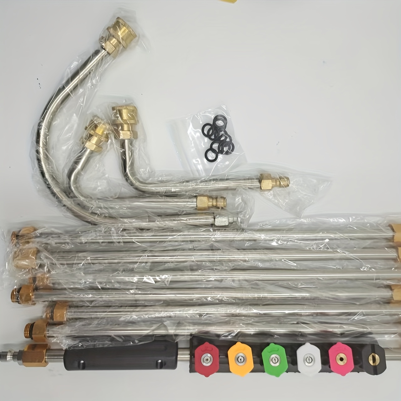TEMU High-pressure Water Gun Stainless Steel Extension Rod 10pcs Set, Including 30°, 90°, U-shaped Rod + 6 Nozzles