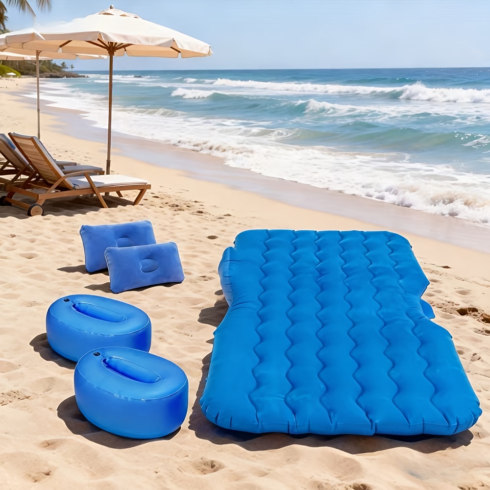 Premium Blue Gray And Beige Black Portable Inflatable Car Mattress, Car Beds For Vehicles, PVC Material, Suitable For Backseat Sleeping, Outdoor Camping Picnic Travel Cushion Bed, Car Accessories For Men