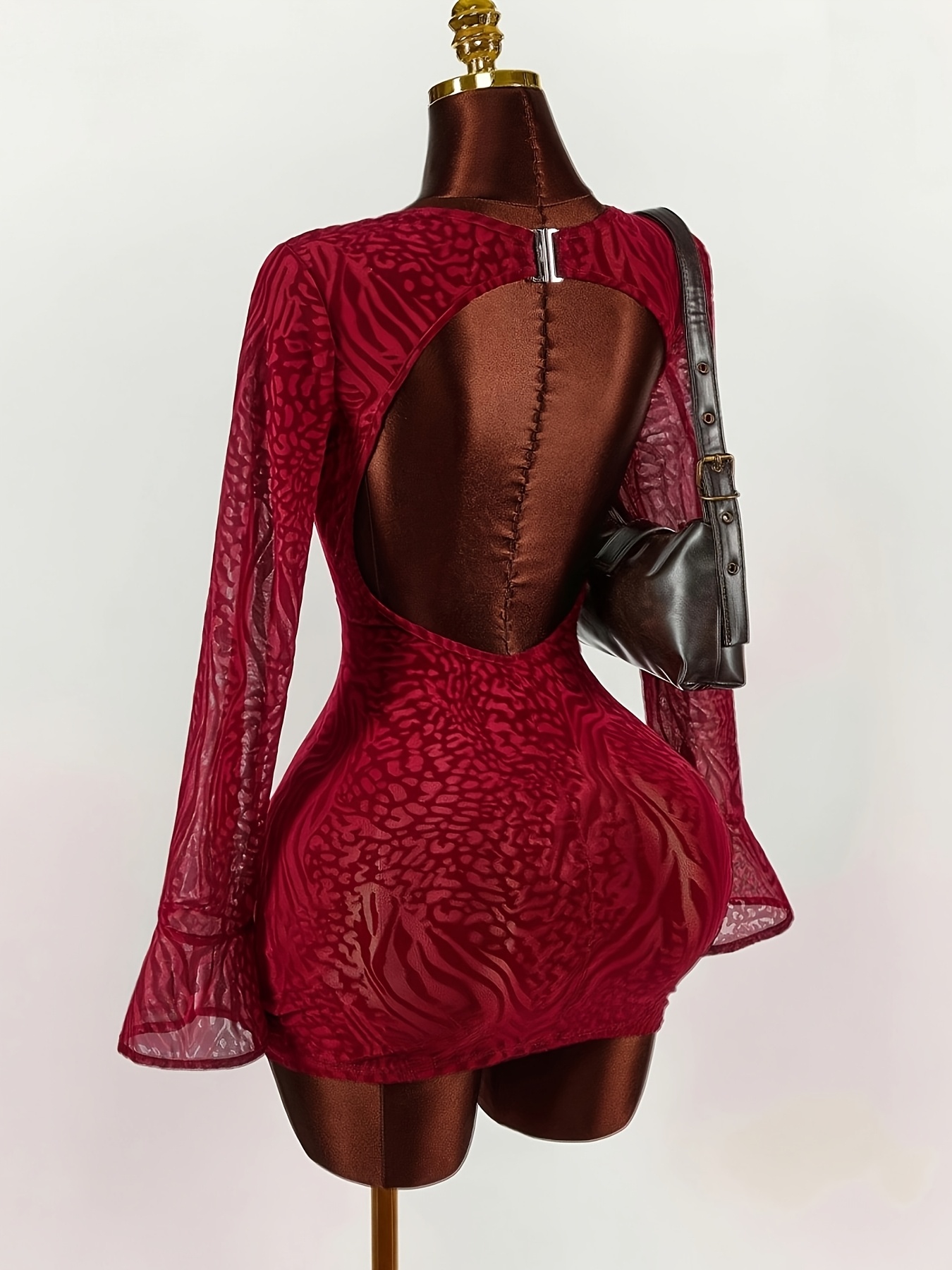 open lace back dress Cape-Sleeve Open-Back Long Formal Dress with Slit Red / XSmall main image 0