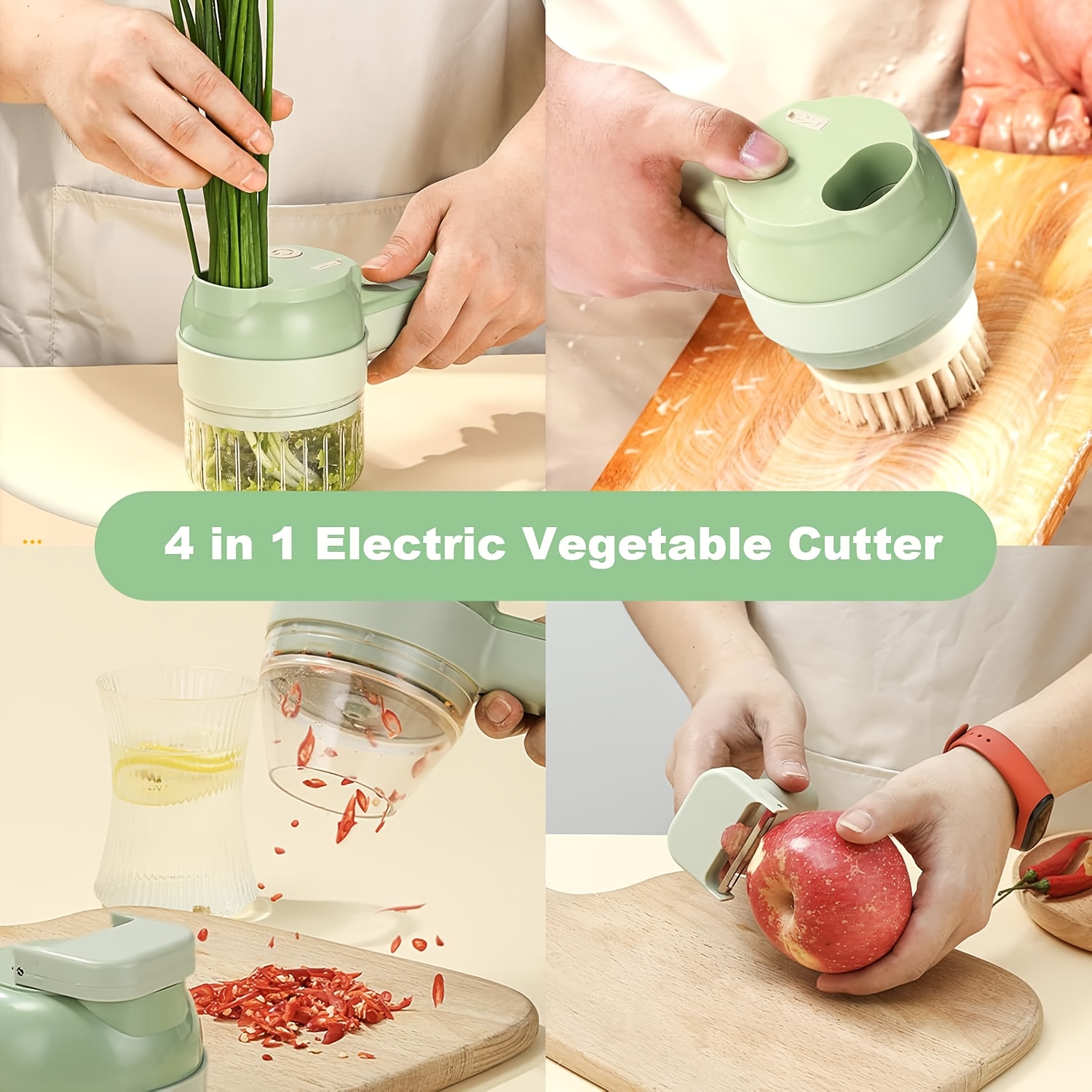 multi-functional portable wireless vegetable processor electric   vegetable cutter set, easy to charge, for garlic, chili, celery, meat, with cleaning brush, with egg and cream whisk. Product details 3