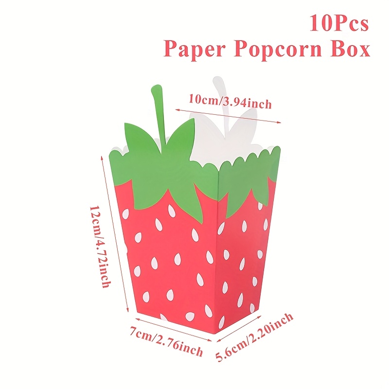 E-shop Geschenk für Sie/Ihn 10 Stück, Erdbeer-Thema Papier Popcorn Box, Rote Erdbeer Geschenkboxen, 1. Geburtstagsfeier Zubehör, Babyparty