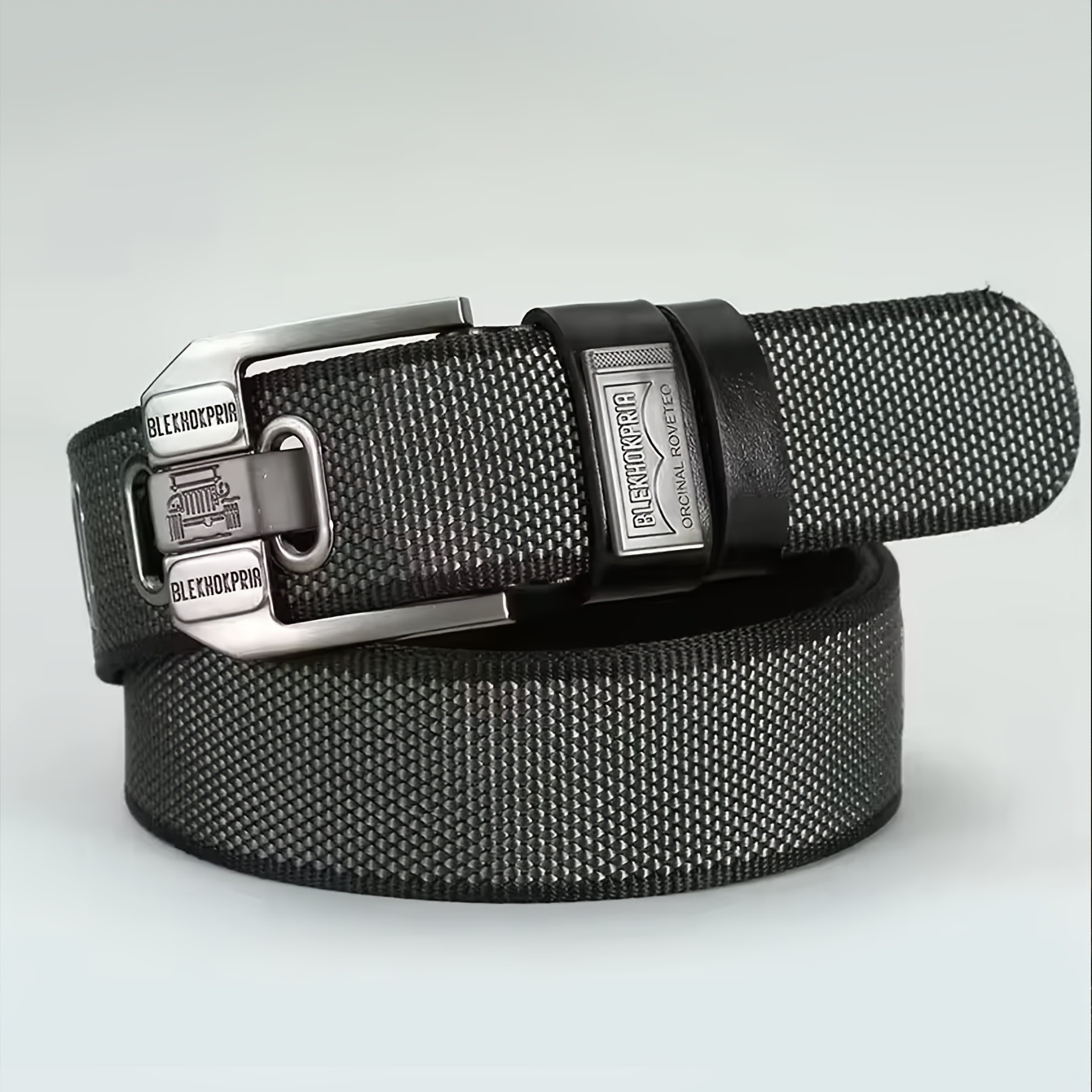 Cinturón de nailon para hombre de 1 pieza con hebilla, cinturilla de mezclilla de lona multiusos de dos tonos para exteriores, moda para entrenamiento y estilo juvenil