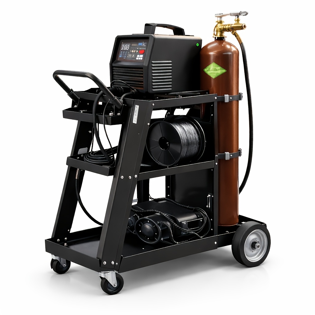 TEMU 3 Tiers Welding Cart, Rolling Trolley With Tank Storage For Tig Mig Welder And Plasma Cutter Black