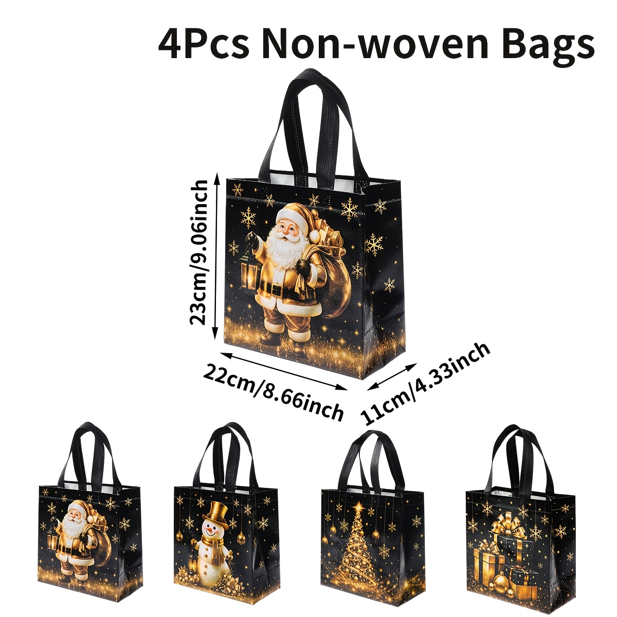 TEMU Lot de 4/12 sacs fourre-tout réutilisables en non-tissé, adaptés pour les décorations de fête de Noël, cadeau de neige et sapin de Noël avec