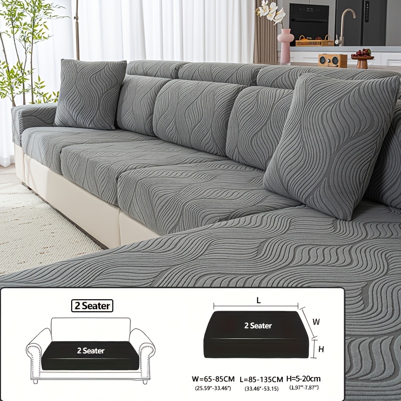 TEMU 1pc Solid Color Wavy High-elastic -resistant Non-displacement Sofa Cover, Sofa Cover, 360-degree Full Protector, Highly Elastic Stretchable