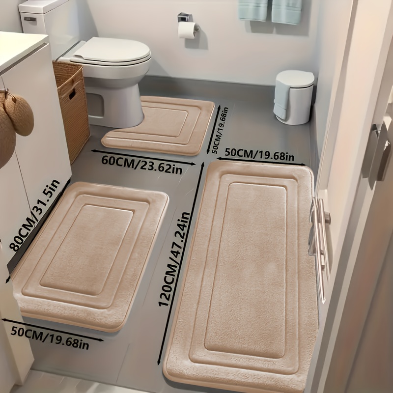 3pcs Bathroom Mat Set | Coral Fleece, Comfort Standing Mat with U... product image 11