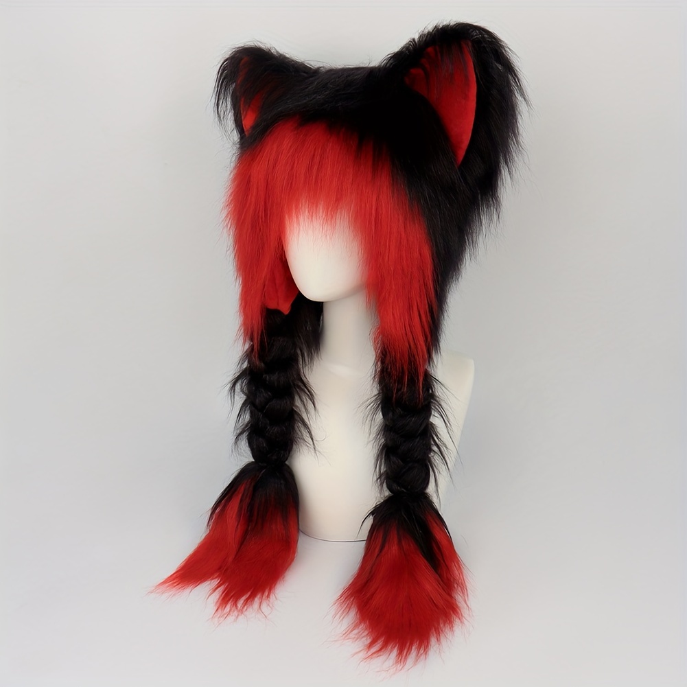 

Cute Cat Ears Hat, Y2k Anime Cosplay , Fluffy Long Hair, Polyester, Non-woven Material, Halloween Costume Accessory, Fashionable Braid Design,