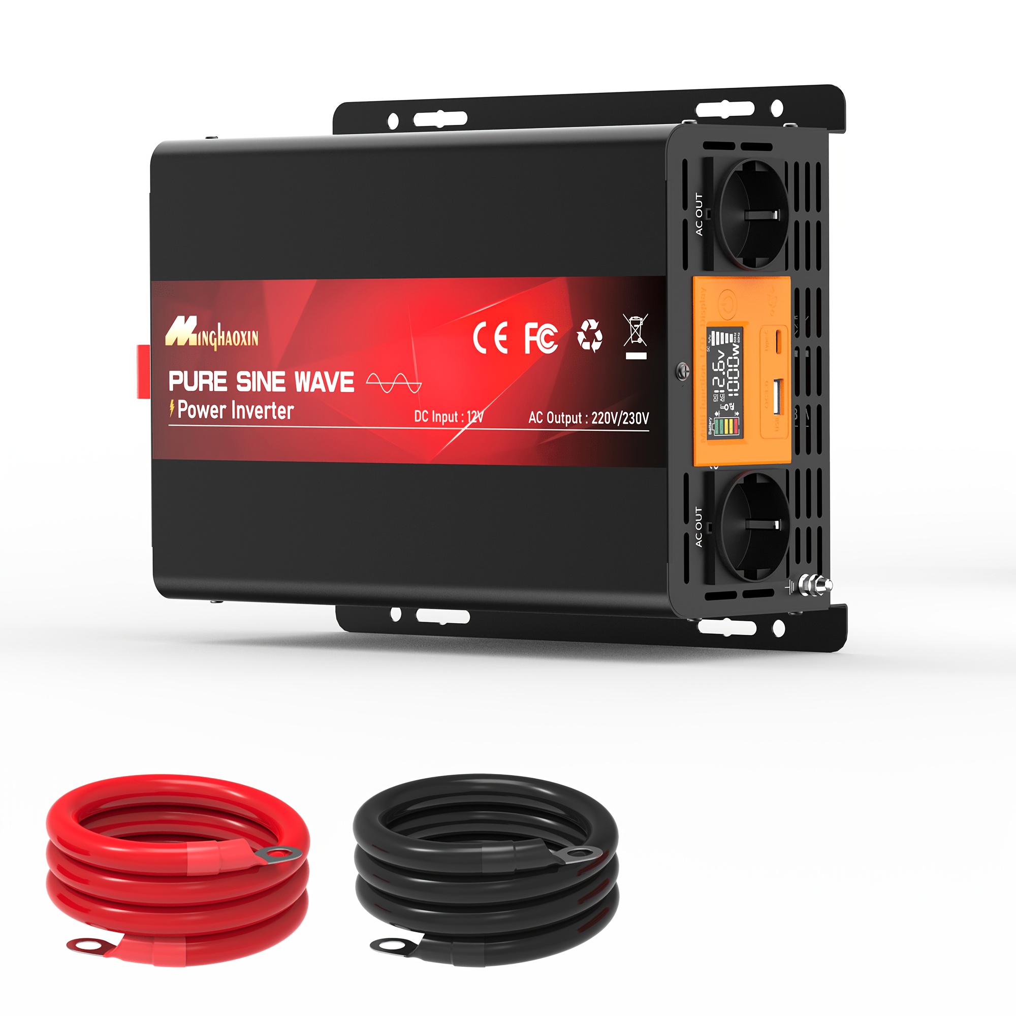 Image of 10000w , 3500w Continuous Pure Sine Wave Inverter 12v To 220v Ac Rv/camping -grid Solar Power Converter With Dual Ac Outlets, Usb Type-c, And Lcd Display