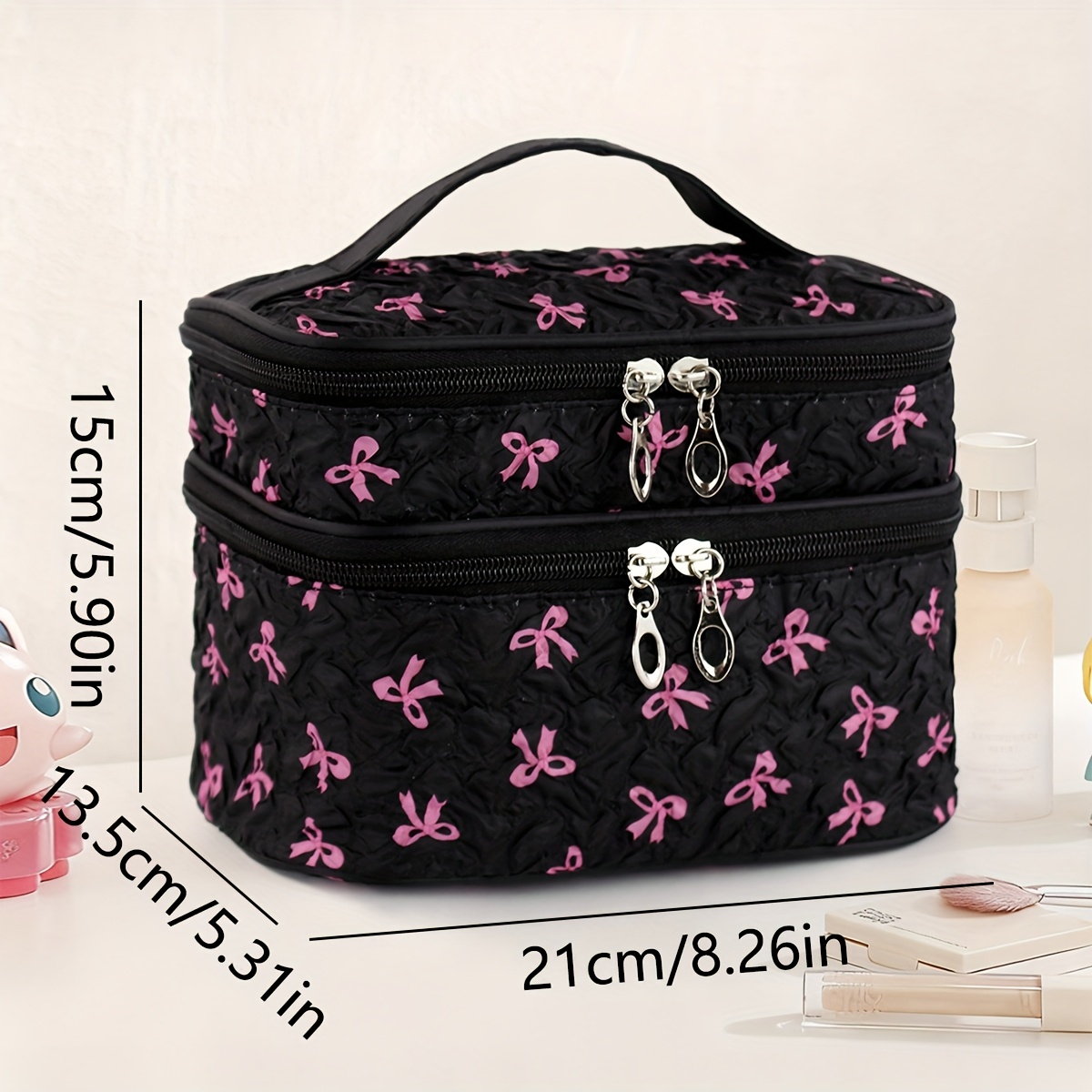 Cosmetic Bag - A Stylish Storage Bag With 3 Compartments For Organizing , A Large Capacity Tote Suitable For Home Use And Outdoor Travel