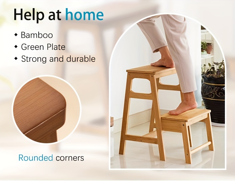 space saving foldable step stool bamboo multi functional ladder design for home use easy clean details 1