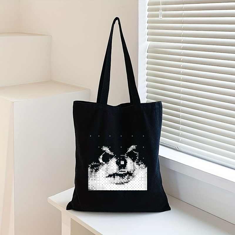 

Black Canvas Tote Bag With Cartoon Dog , Fashion Bag, Unisex And Large Capacity Bag For Shopping & School Supplies