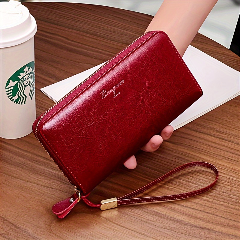 UTO Portefeuille Femme Long – 18 Fentes Cartes, Grande Capacité, Fermeture Éclair + Bracelet – Cuir Synthétique Doux – Idéal Quotidien & Voyages