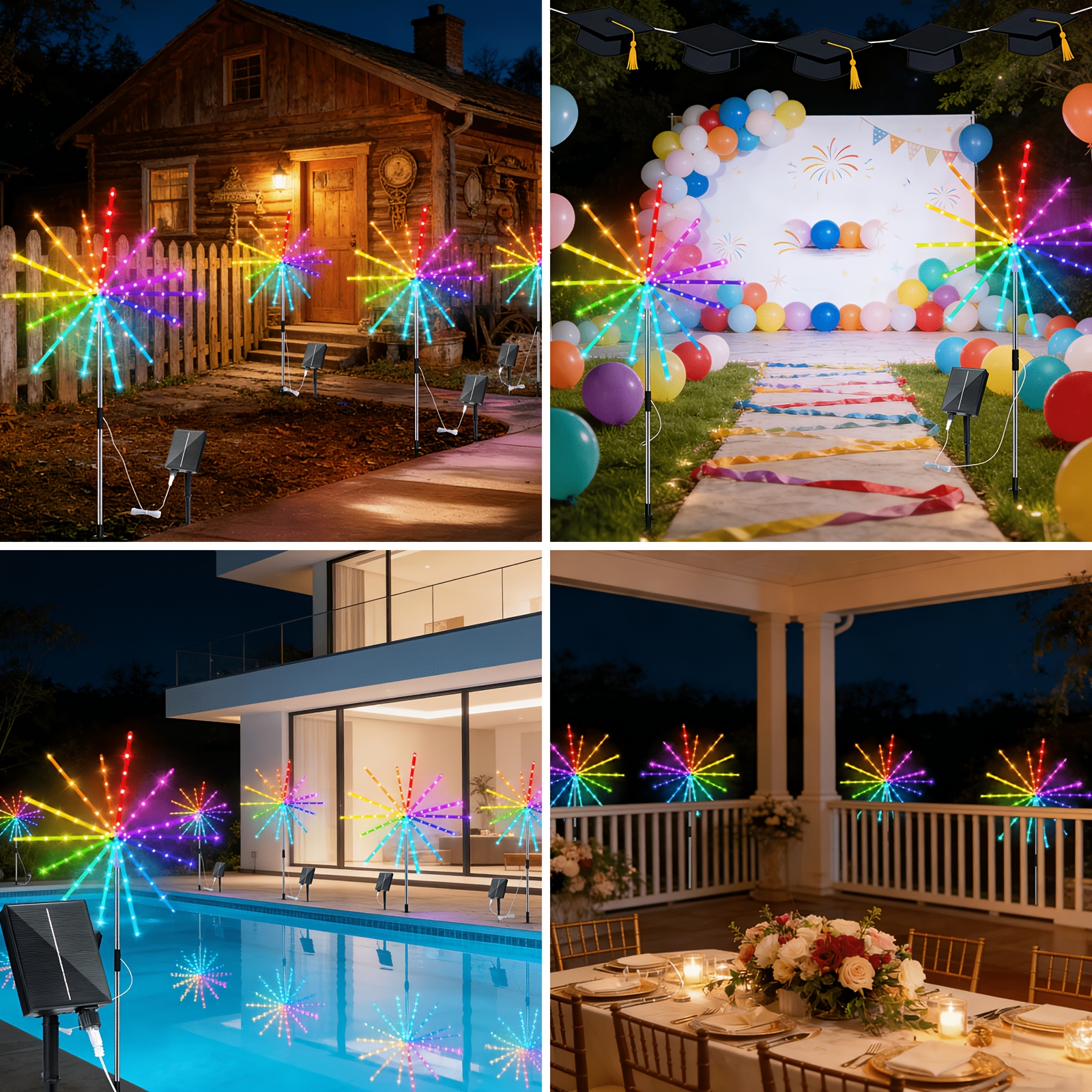 TEMU 2pcs Outdoor Firework & Meteor Lights With Remote Control - 248led Color-changing String Lights Suitable For Yard, Garden, Christmas, Parties,