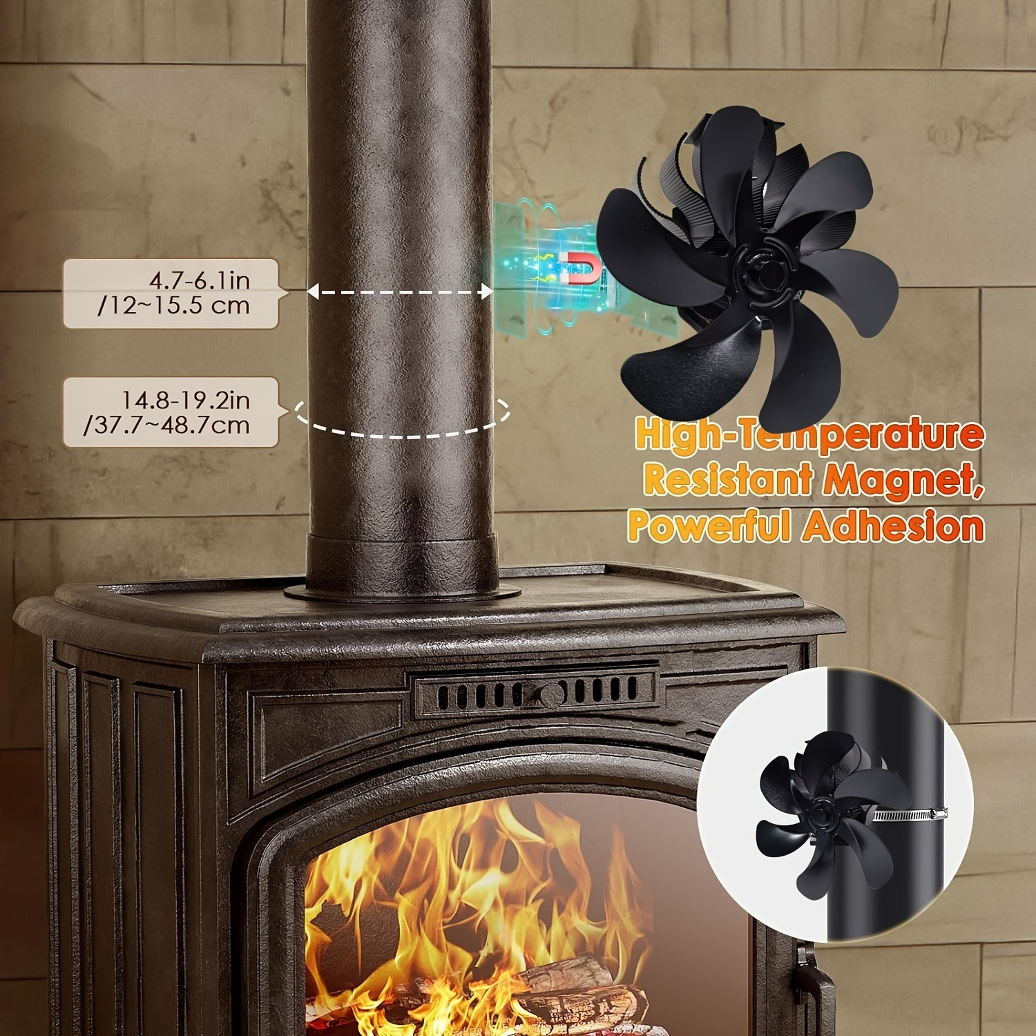 stove fan magnetic log burner fan adjustable clip Temu United - Main Image