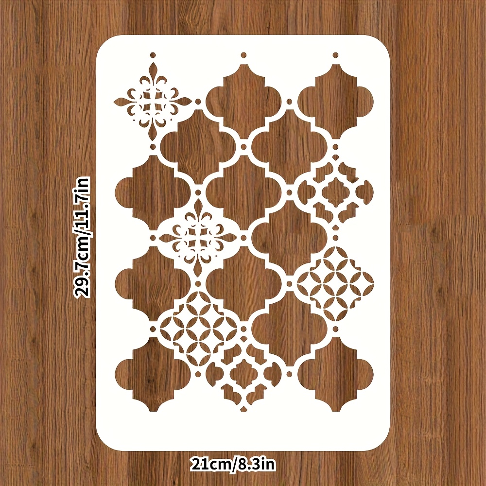 TEMU 8,3x11,7 inch Marokkaans Mozaïek Sjabloon Compatibel voor DIY - Herbruikbaar Plastic Tegelstencil met Intricate Vierkante Patronen, Geometrische