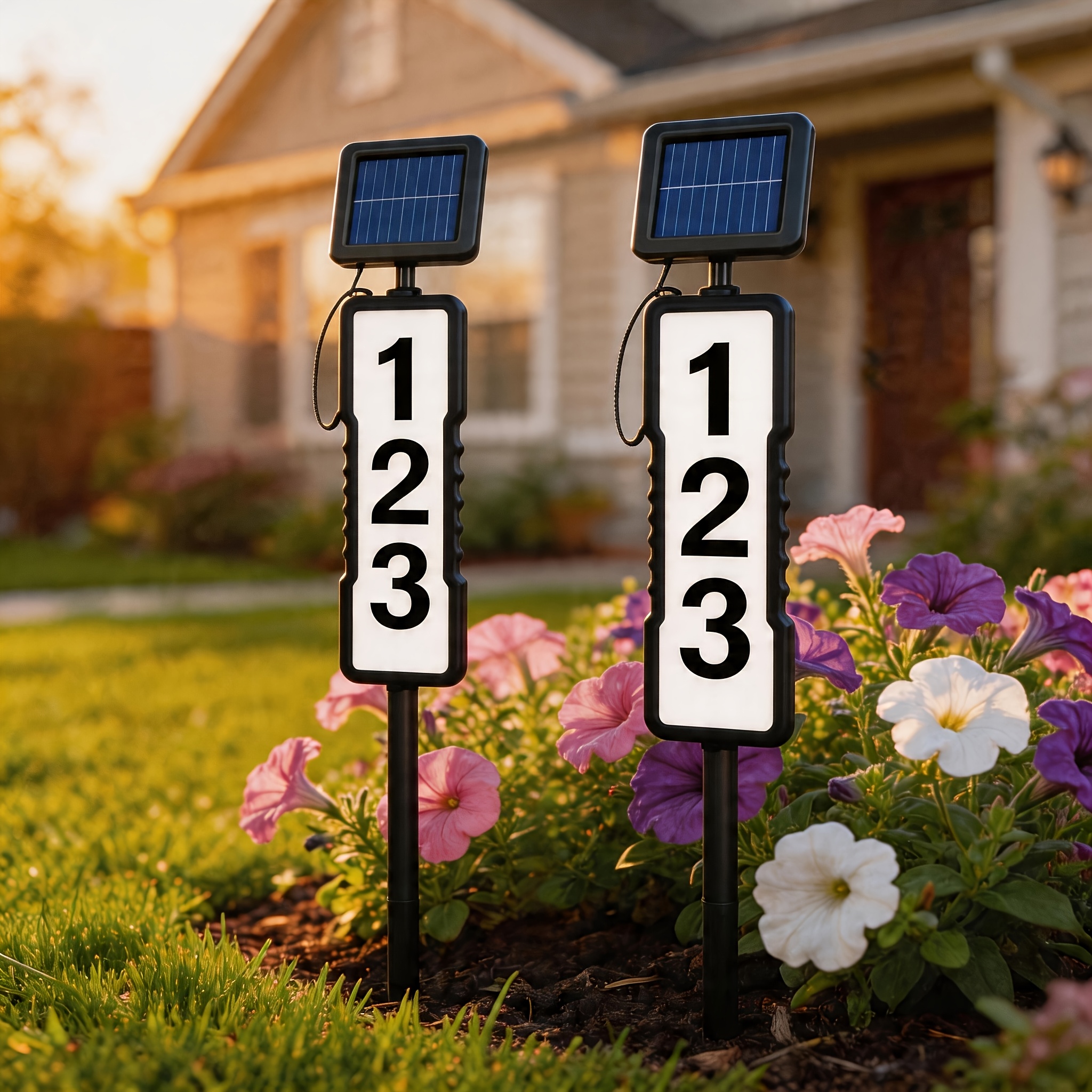 TEMU Solar-powered Address Sign With Led Backlit Lighting, Waterproof Outdoor Door Plaque With Ground Plug, Suitable For Residential Driveways And