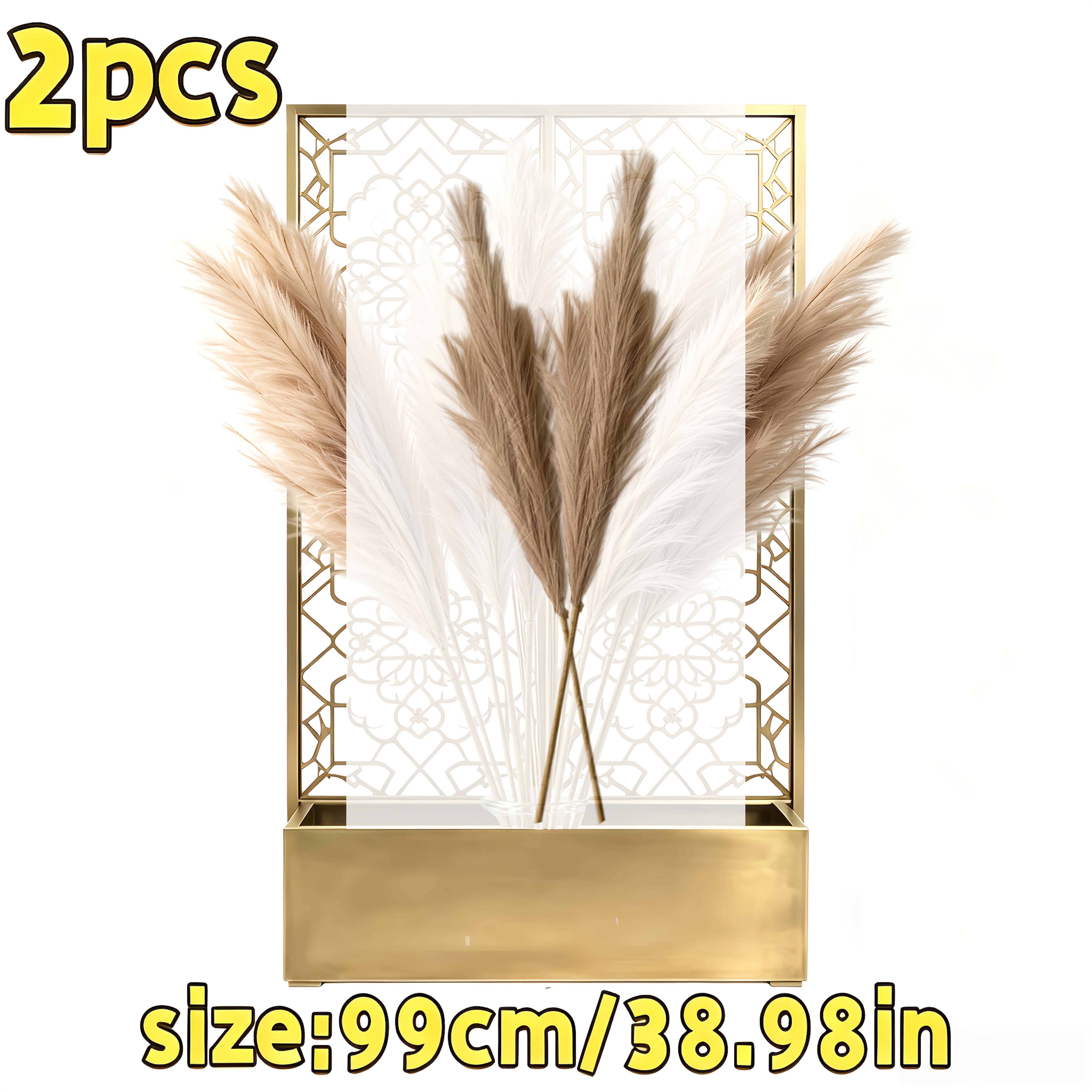 TEMU 2pcs Set, Large Size 99.01cm, Premium Faux Grass, Exquisite Soft Fluffy Flower Pampas, Low Maintenance, Long-lasting Full Coverage, Floor Dried