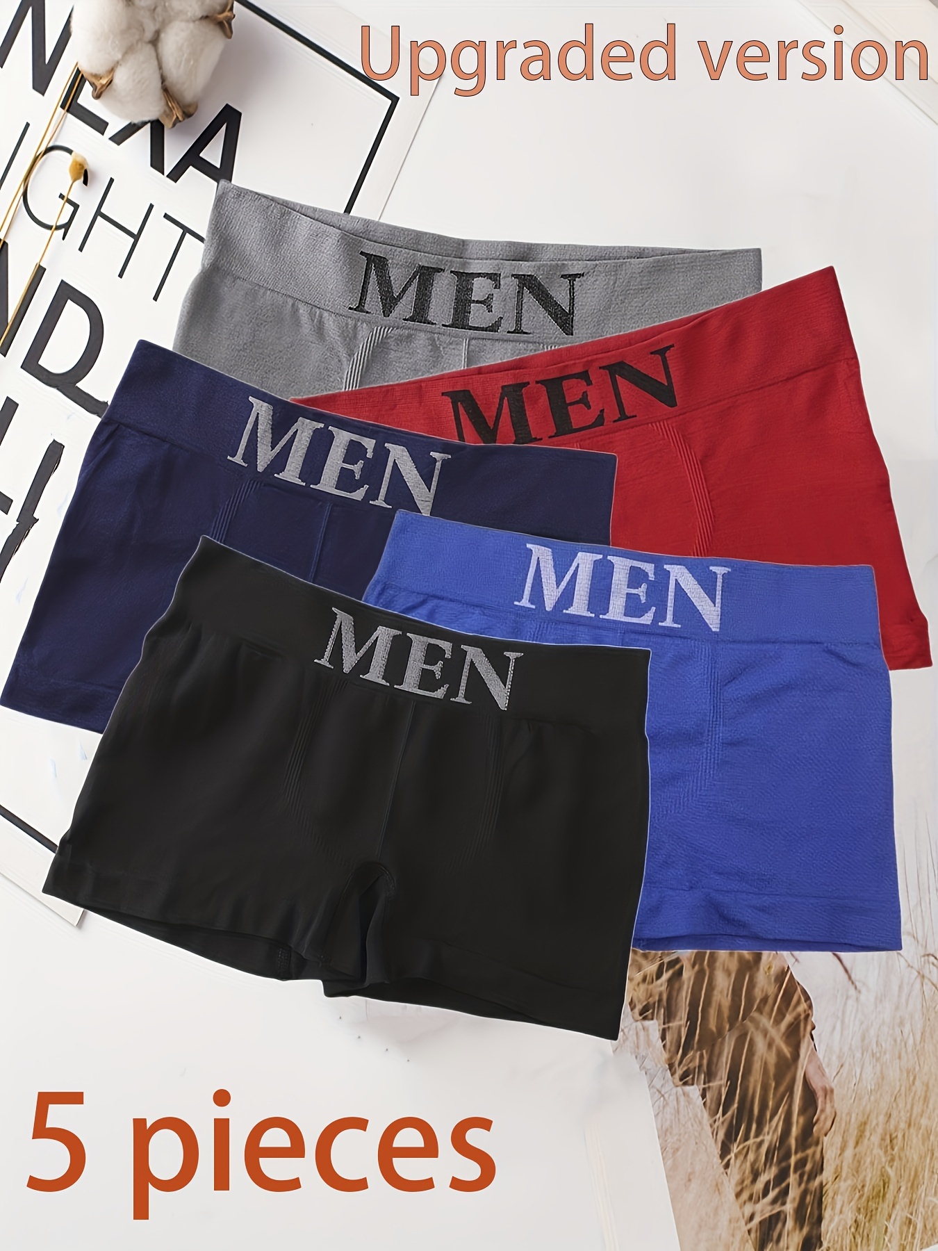 Men's Simple Causal Solid Color Seamless Boxer Briefs High - Temu