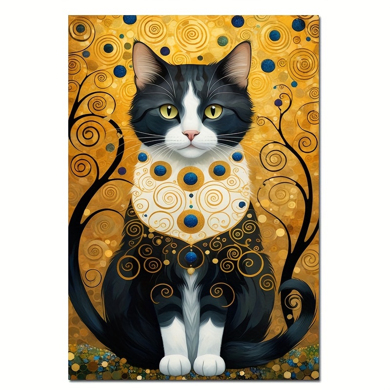 

1pc Gustav Klimt Golden Cat Diy Mosaic Diamond Painting Animal Cross Stitch Kits Diamond Embroidery For Living Room Home Decor, 30x45cm, 40x60cm