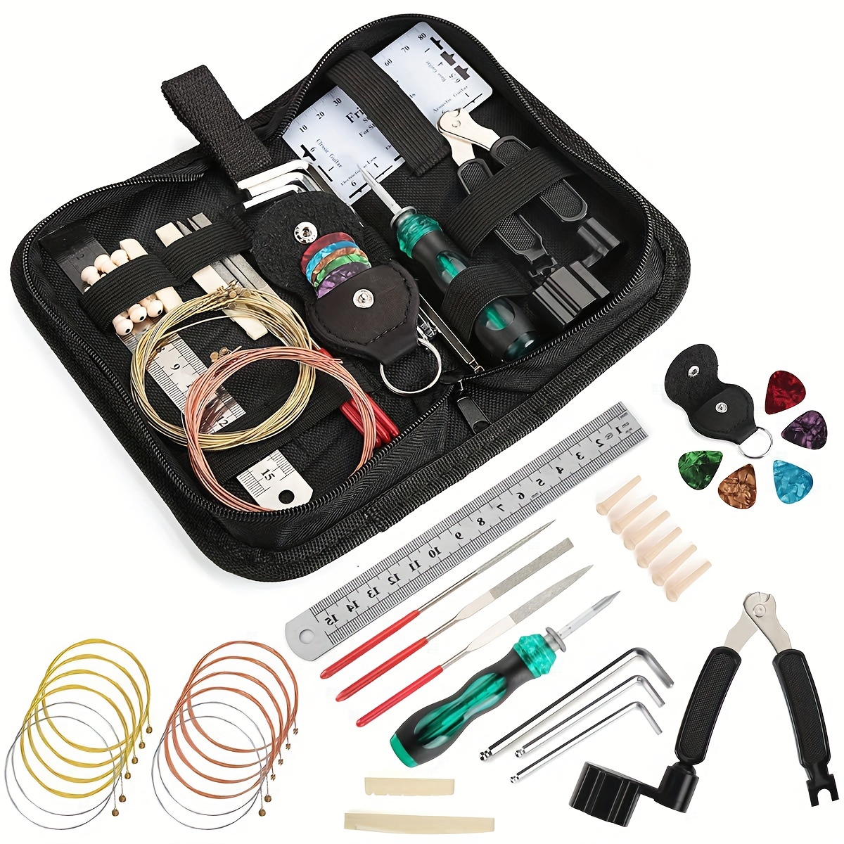 

Guitar Repair Kit Set - String Changing Tool, Tuning Wrench, File, Ruler, And Accessory Bag - Perfect Gift For Musicians And Guitar Enthusiasts