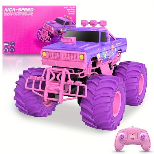 1 16 scale pink remote control 4ghz rc truck 4wd all terrain off road car toy with rechargeable battery gifts suitable for children aged 6 12