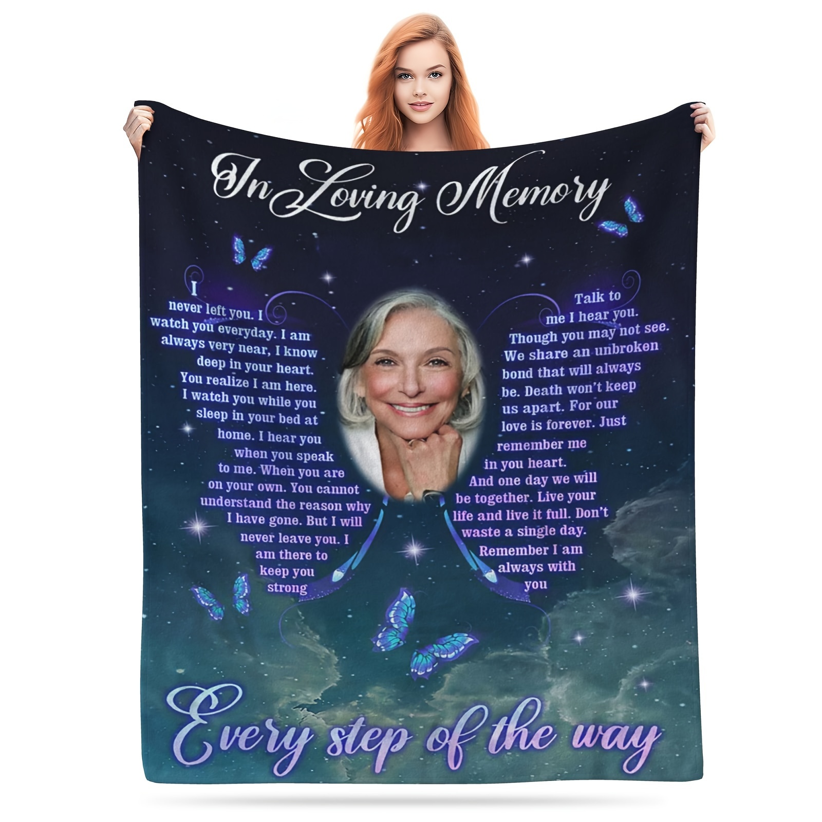 

1pc Personalized Photo Blanket – Customizable Cozy Memorial Throw With Hanging Ornaments Design – For Fit – Thoughtful Unique Gift For Family, Friends, Without Electricity – Non-feather Material