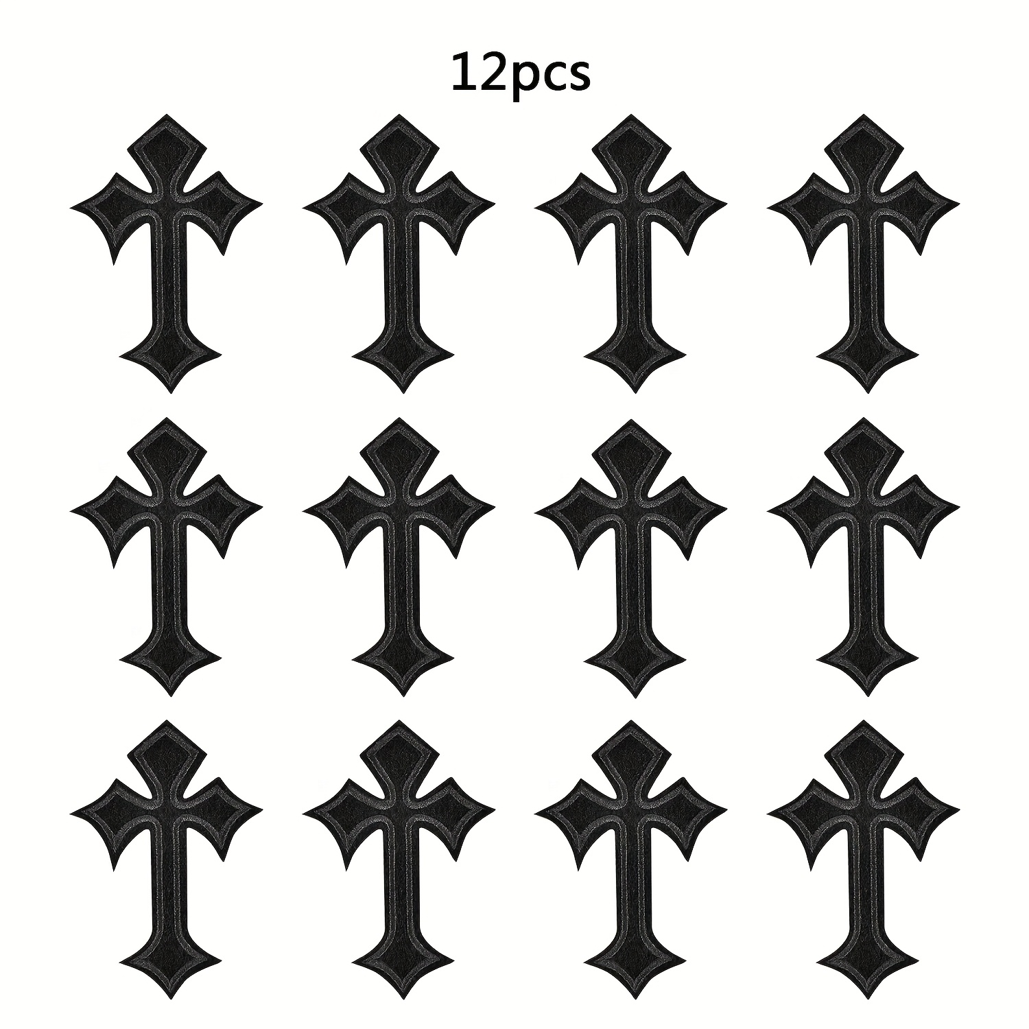 12 black cross decals heat transfer sewn cross patches embroidery patches for clothing suitable for jeans hats shirts jackets and backpacks