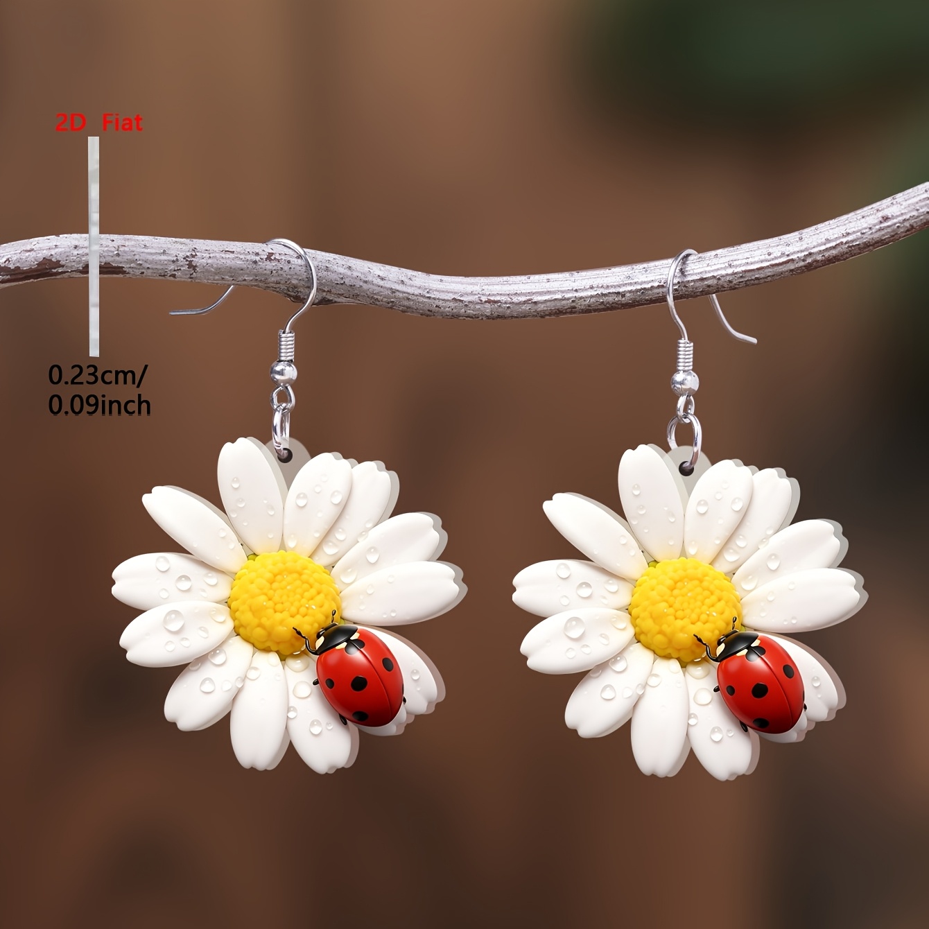 TEMU 2D - 1 Par 2D - 1 Par Aretes Colgantes Acrílicos con Diseño de y Margarita Estilo Pastoral de Dibujos Animados, Elegantes Aretes Diarios de