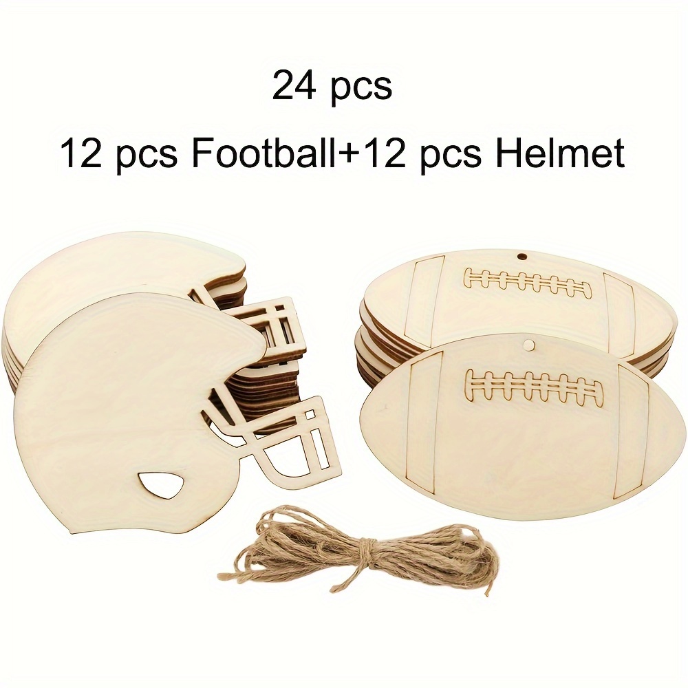 

24pcs Football & Helmet Wooden Cutouts - Diy Craft Slices For Sports Themed Decor, Party Favors, And Gift Tags