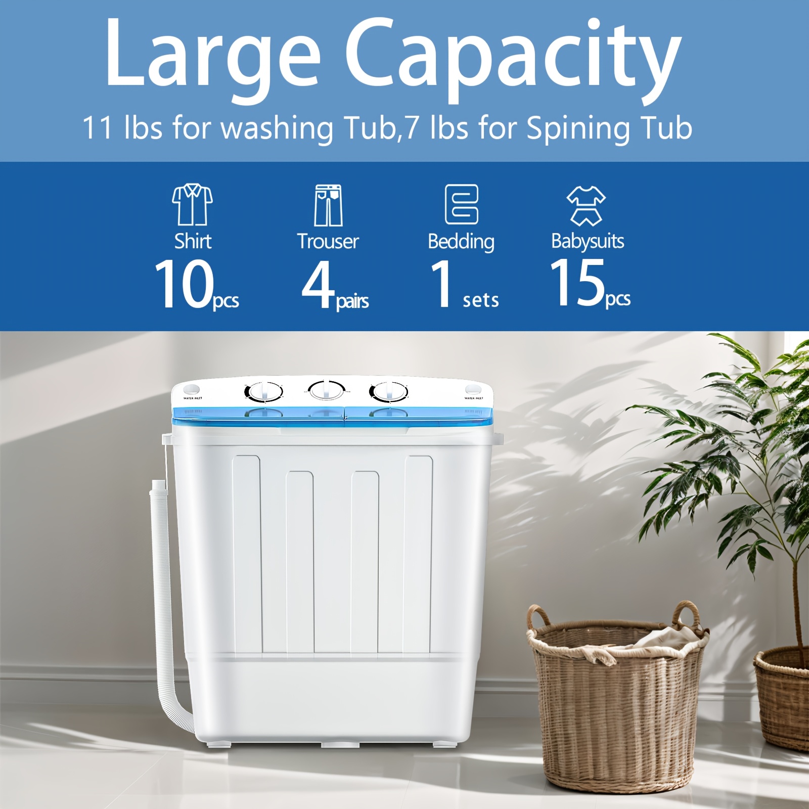 TEMU 18/32lbs Capacity Portabledouble Drum Washer Free 9 Hangers And 1drying Rod - Space, 1300 Rpm, Energy Andtakes Care Of Your Clothes - Great For