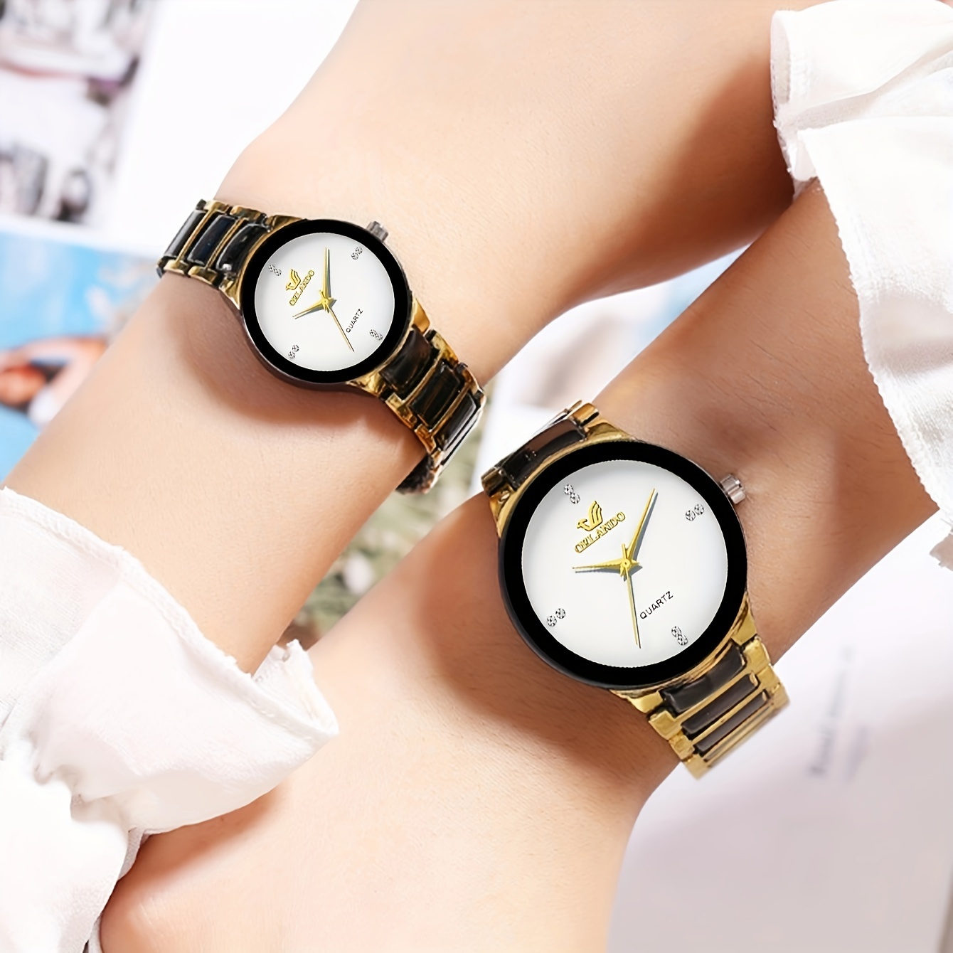 2pcs stylish men and womens quartz wristwatch set ideal choice for holiday gifts details 2