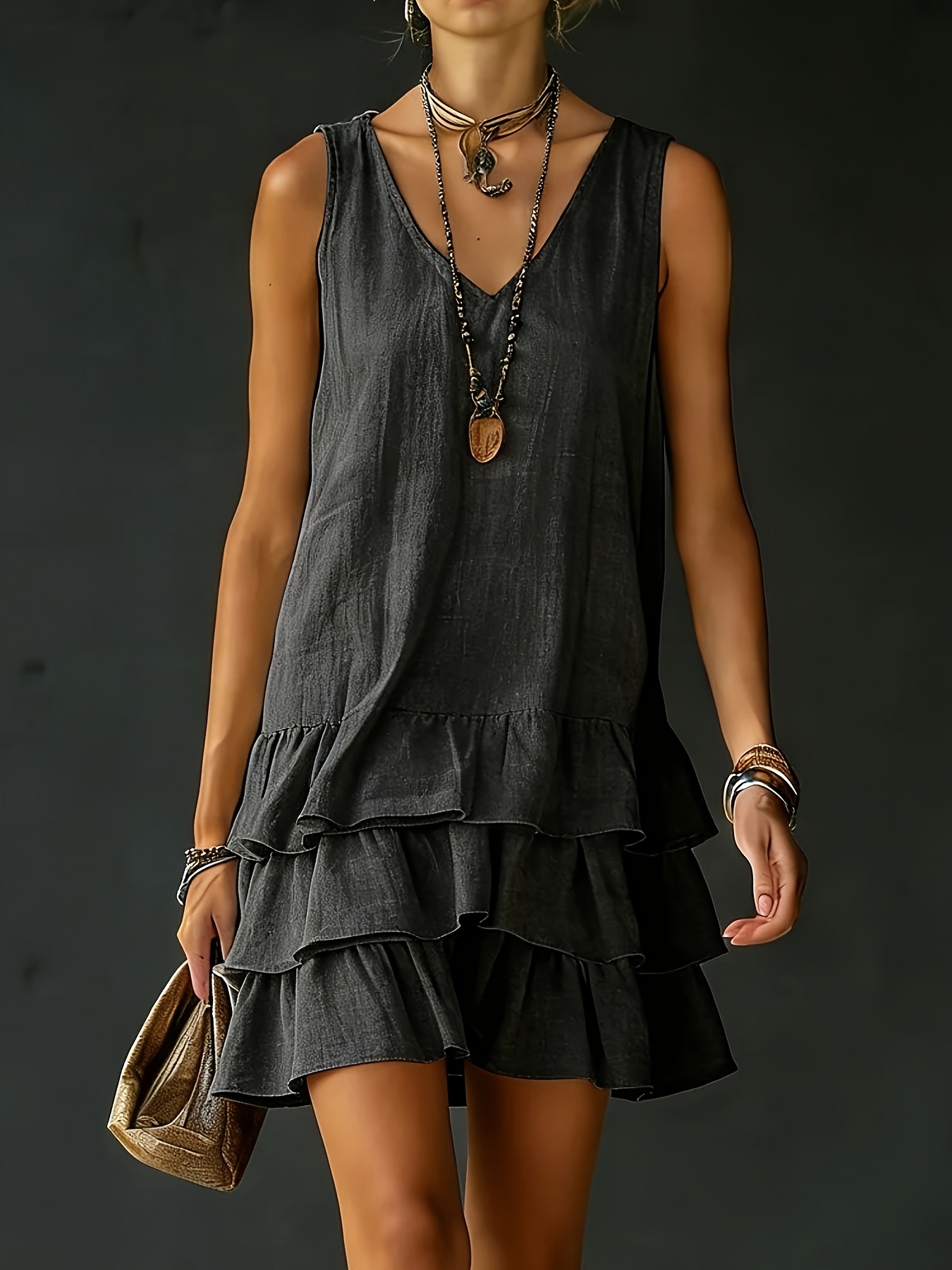 item picture wy260406010   womens loose solid color vest dress