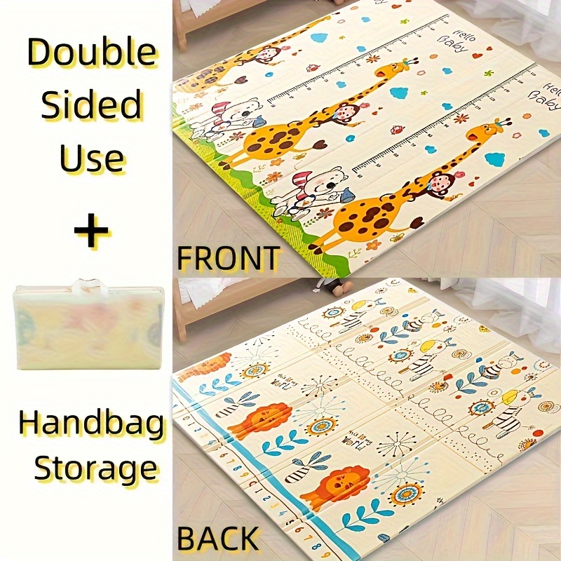 large reversible pe baby playmat foldable non toxic easy clean 0 3 years double sided   design with handbag storage details 1