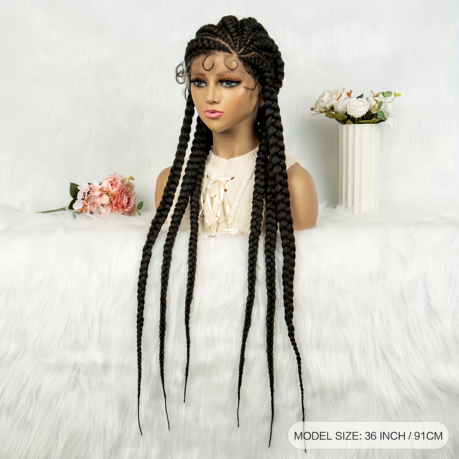 Full Lace Cornrow Braided Wigs Women Cornrow Box Braids Wig Temu