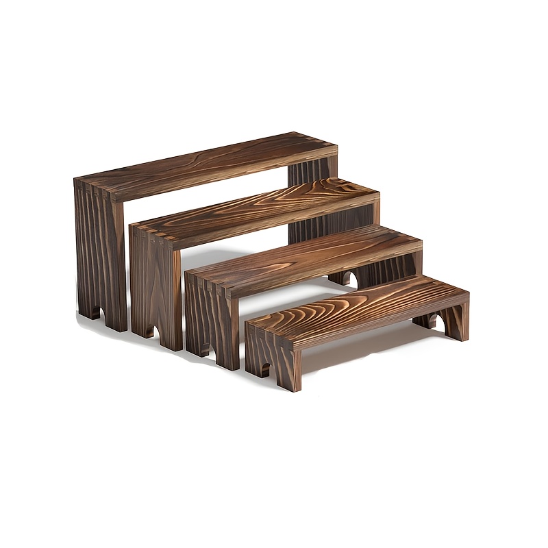 E-shop 1 Set aus 4 großen Holz-Etagenregalen, montagefrei – Ideal für Geschäfte, Hotels, Wohnaccessoires, Parfümpräsentation, Cupcake- Dessertständer,