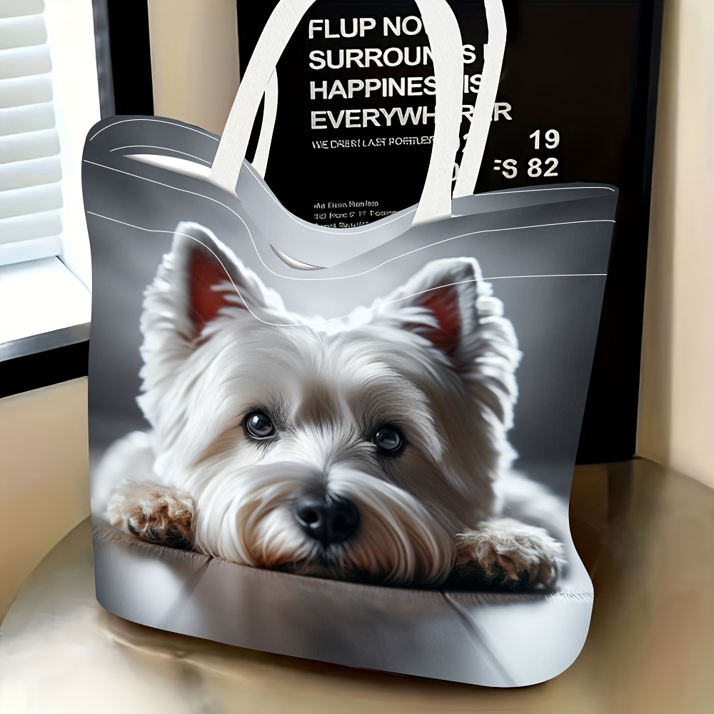 TEMU 1pc Women's West Highland Terrier Tote Bag - Realistic Dog Print Handbag, Suitable For ,, Shopping, Casual Use, -themed Gift For Dog Owners