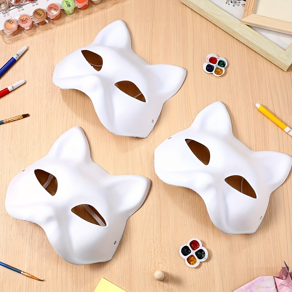 

6pcs Cat Mask Diy White Paper Masks Unpainted Fox Half Blank Animal Dress Up Mask Plain Masquerade Masks For Halloween Carnival Costume Prop Party Favors