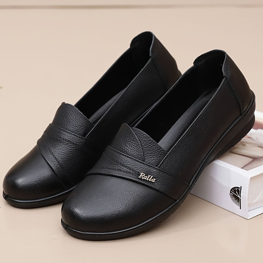 Image of Women's Casual High-quality Pu Shoe Upper, Women's Shoes Round Toe Flat Sole Wear-resistant Mom Middle-aged And Elderly Women Single Shoes., Women Shoes Elegant Women Shoes Shoes