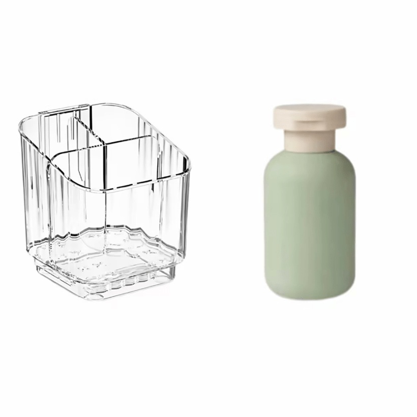 TEMU Lot de 2 pièces : Porte-brosse à dents + Flacons distributeurs pour shampoing/gel douche avec compartiments et fonction de drainage, Accessoires