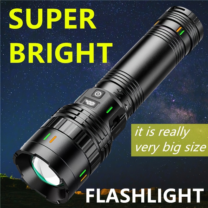 

1pc Led Flashlight, 1000 , 4 , 200m Range, Adjustable Beam, 3600mah Lithium Battery, Usb Type-c Rechargeable, Abs Material, Non-waterproof, For Outdoor, Camping, Hunting, Hiking, Fishing, Exploration