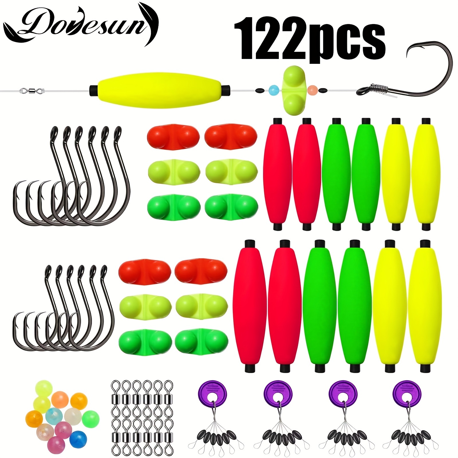 

Dovesun 122pcs Catfish Rig Making Kit Catfishing Rig Accessories, Catfish Tackle With Fishing Hook Swivels Eva Peg Float Rattle Beads Bobber Stoppers Fishing Bells Spinners