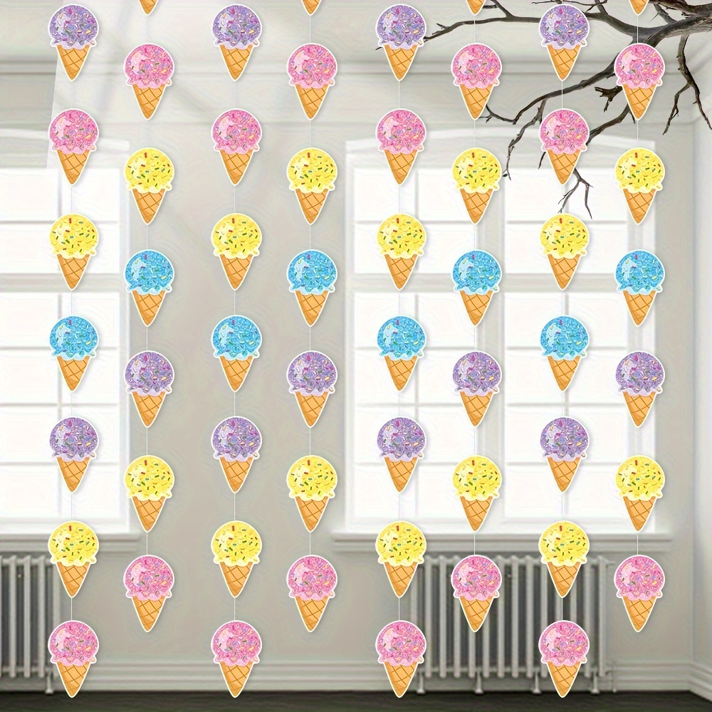 

Ice Cream Cone Hanging Decorations - 7 Pack Summer Party Garland, 14+ Age Group Paper Ice Cream Party Supplies For Beach Themed Parties, Festive Backdrop Accessories