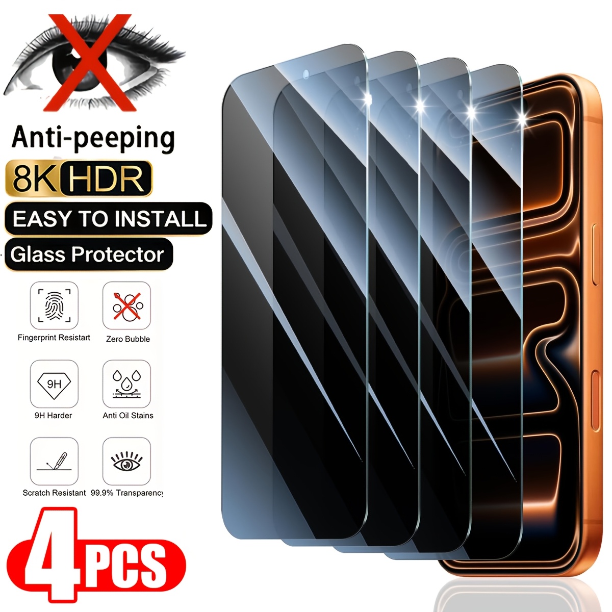 TEMU 4pcs Full Cover Privacy Tempered Glass Screen Protector For Iphone 18 Pro Max/17 Pro Max/duo/17e/18