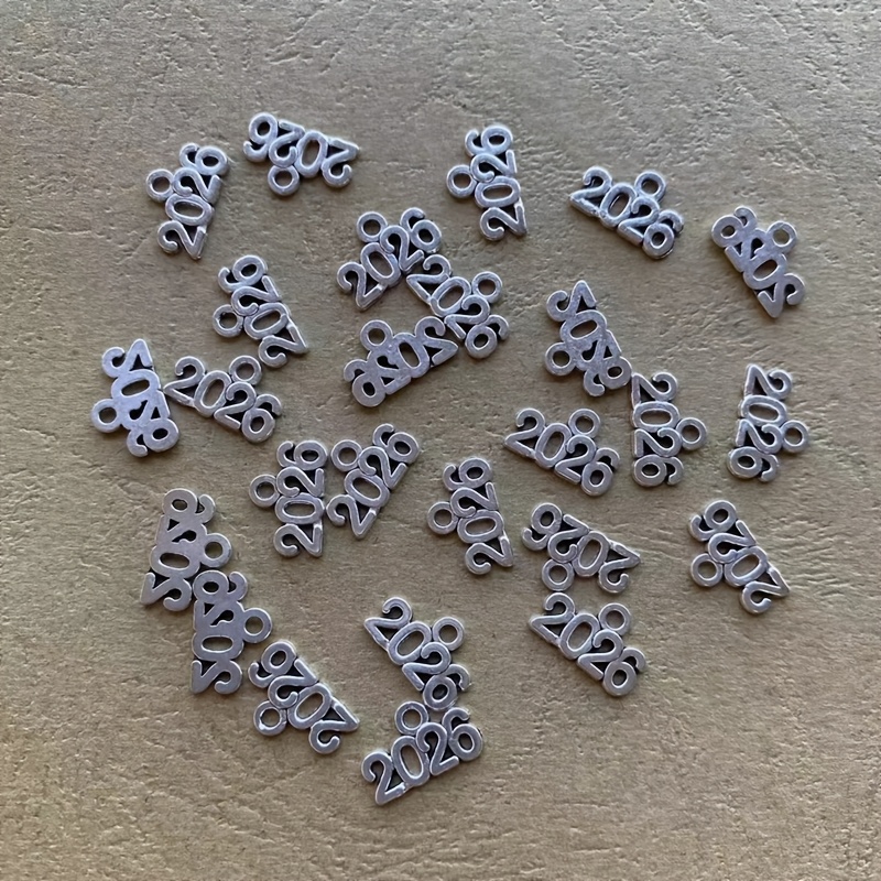 

30pcs Vintage Silvery 2026 Year Pendants, Zinc Alloy Charms For Making, Weaving Bracelets, Necklaces, Earrings, Craft Accessories