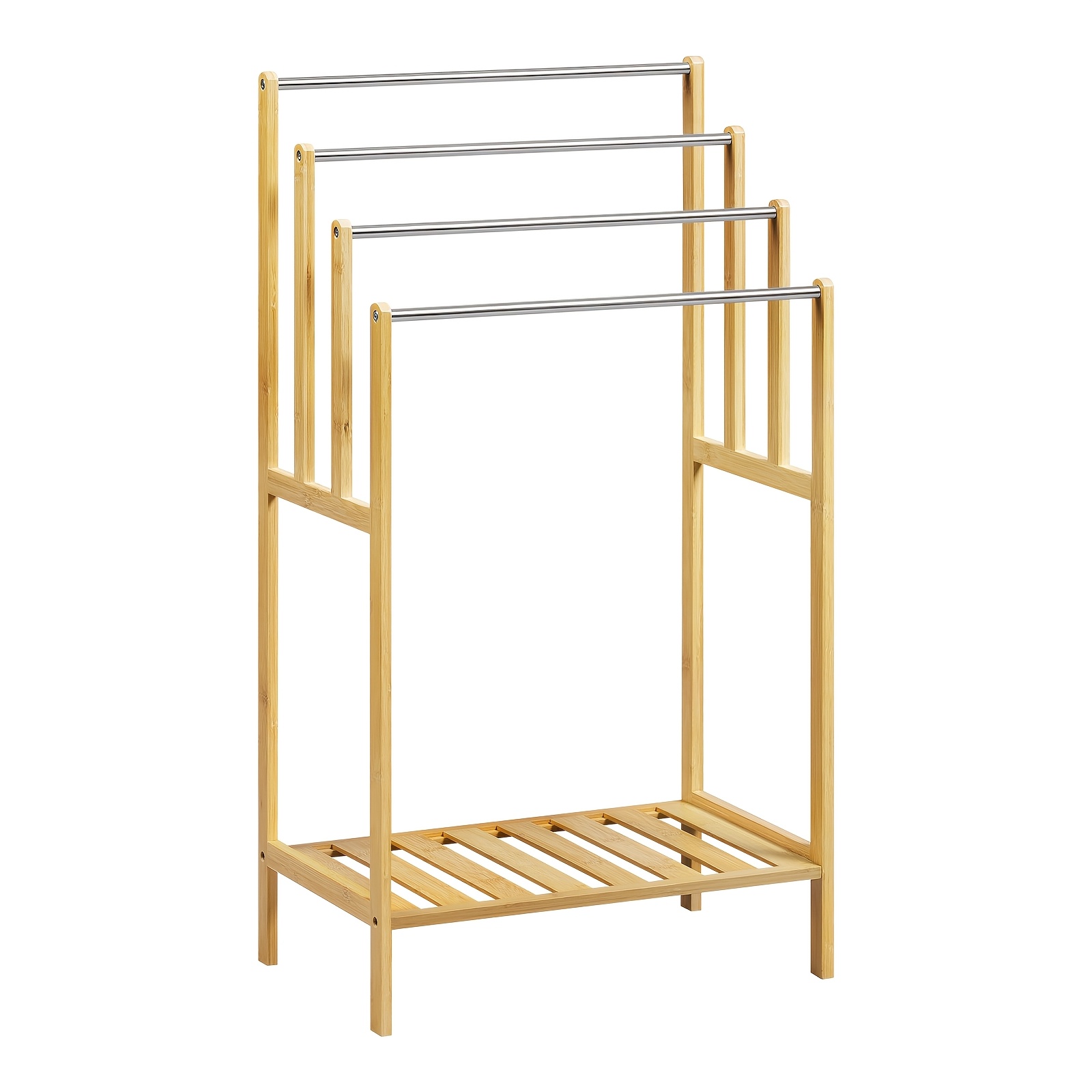 Image of 1pc Ladder Towel Rack With Bamboo Shelf, 4 Stainless Steel Bars, Space-saving, Storage Space, Quick-drying, For Bathroom, Laundry Room, Bedroom, Entryway, Living Room, 50x30x90cm, Towel Racks