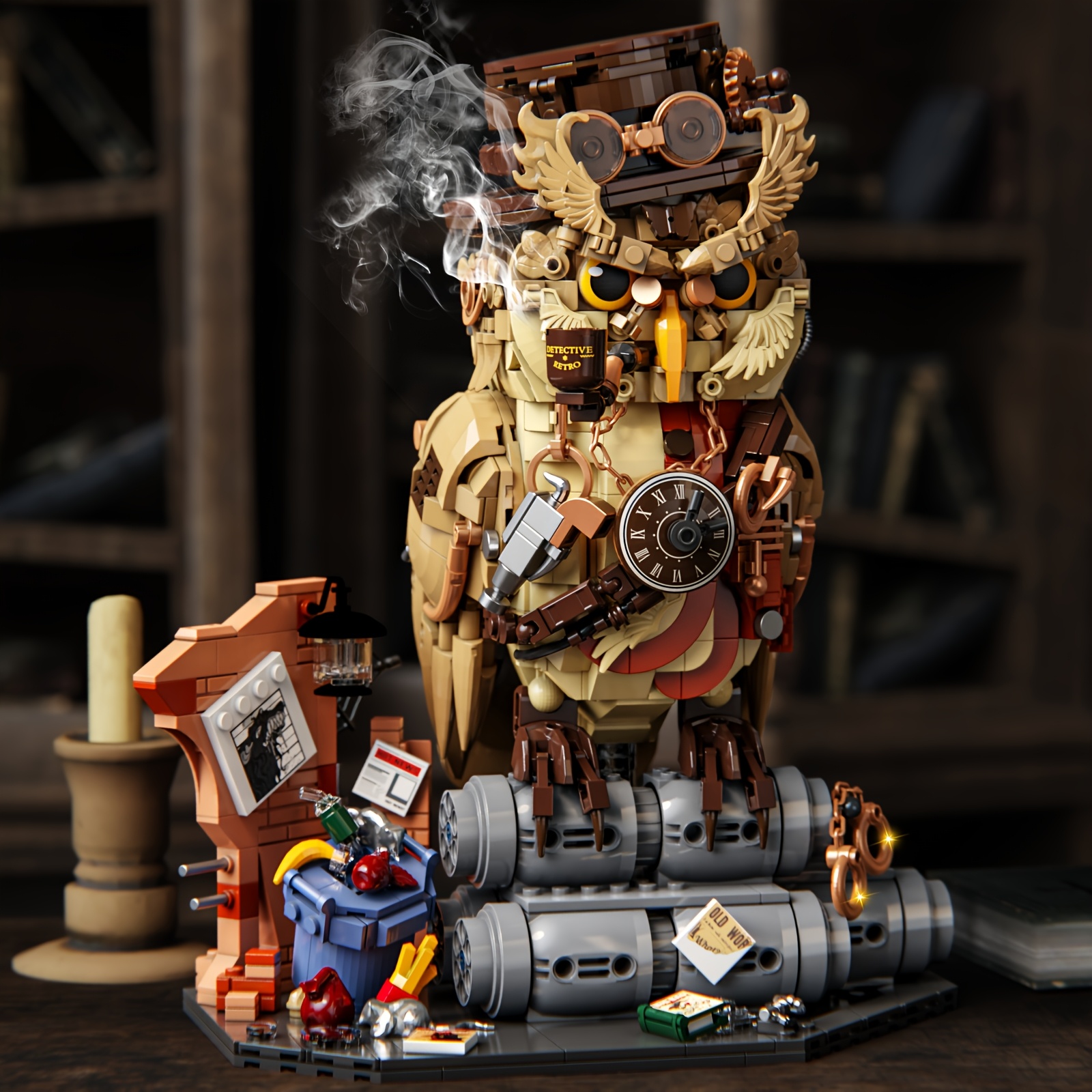 Magic Owl Building Blocks Set Detective Owl MOC Collection Bird Model Kit
