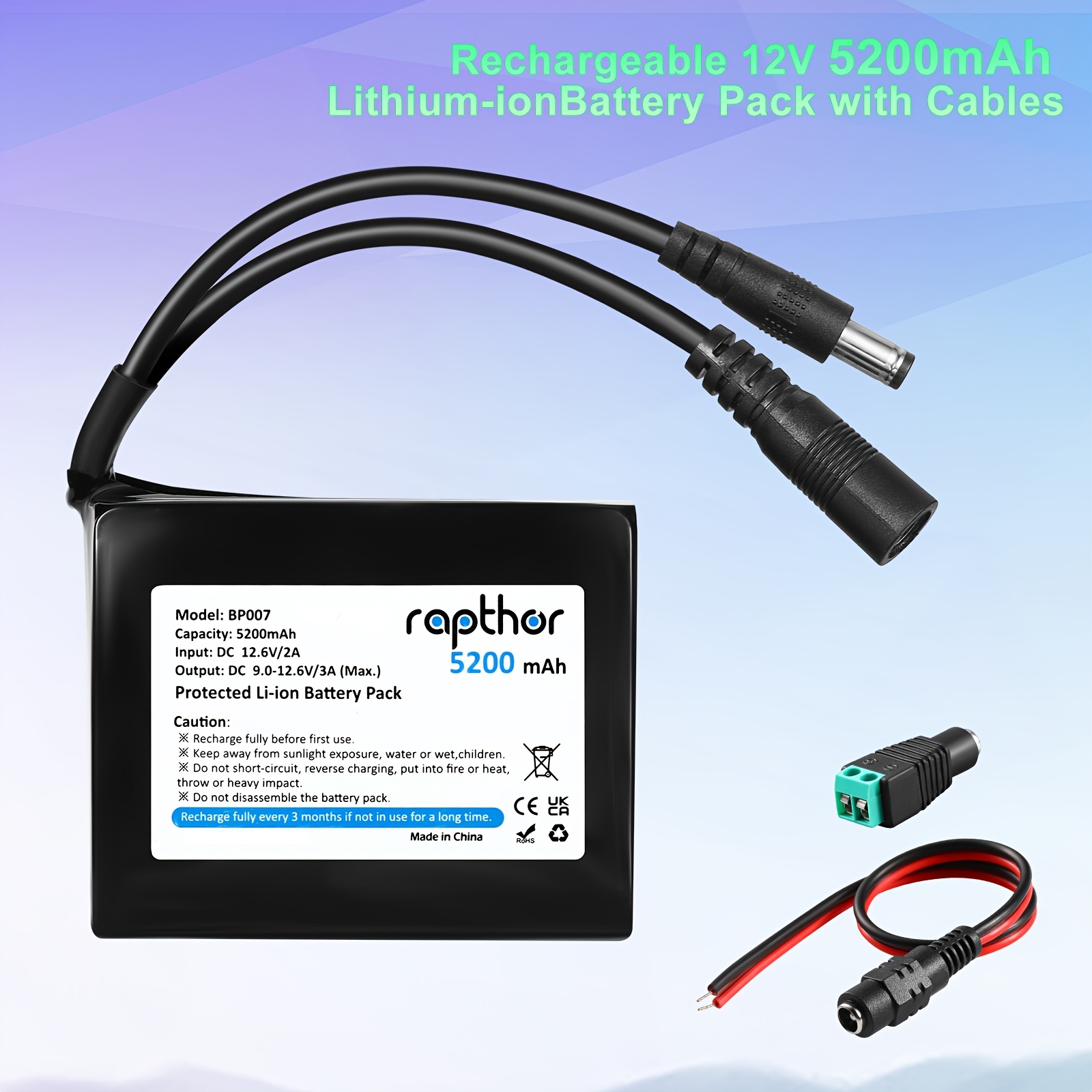 Temu – TEMU Rapthor Rechargeable 12v 5200mah Lithium-ion Battery Pack With Cables | Powers Projects, Routers, Radios, Cctv Cameras, Led Strips & More – Usb