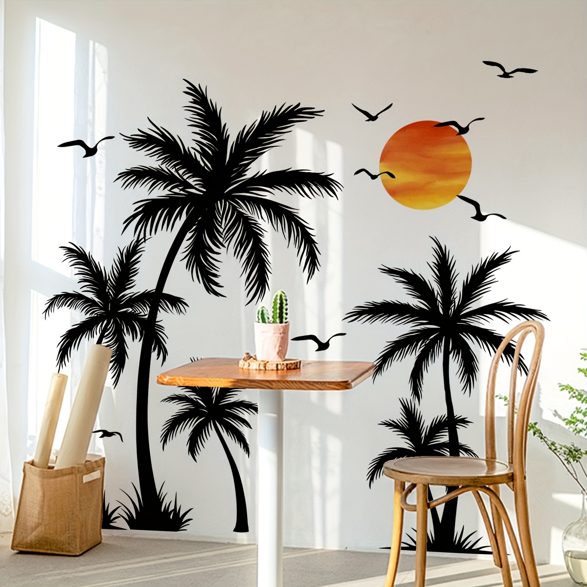 set of 2 hand painted sunset coconut tree   wall stickers living room bedroom home background decoration stickers m17525 kr